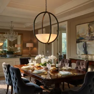 Lampada da Soffitto Circolare Moderna di Lusso – Elegante Struttura in Metallo con Paralume a Ciotola in Vetro Satinato Vista lifestyle di Luxury Group International