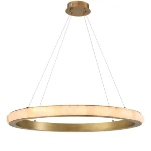 Luxus Alabaster-Ring-Kronleuchter mit gebürstetem Messing-Halo-Rahmen für moderne Innenräume von Luxury Group International