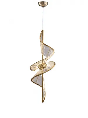Luxury Modern Chandelier in Champagne Gold Metal with Spiral Ribbon Shades Front View by Luxury Group International