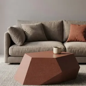 Luxury Modern Concrete Coffee Table with Faceted Speckled Texture - Luxury Living Room Furniture Lifestyle View by Luxury Group International