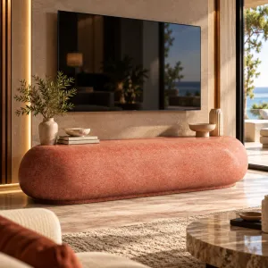 Luxus Moderne Geschwungene TV-Einheit aus Beton mit Skulpturalem Ovalem Design – Moderne Möbel Lifestyle-Ansicht von Luxury Group International