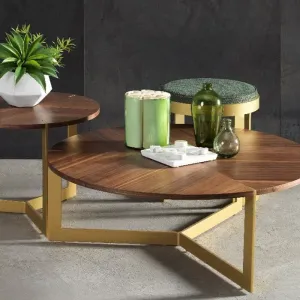 Luxury Modern Minimalist Round Stool in Light Gold Matte Metal with Dark Green Seat Lifestyle View by Luxury Group International