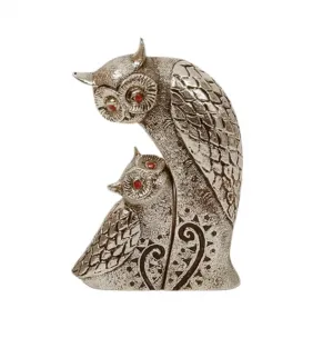 Luxury Modern Owl Duo Bronze Sculpture with Red Crystal Eyes - Luxury Bronze Figure by Luxury Group International