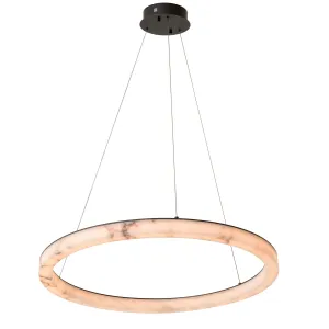 Lampadario Anello Moderno di Lusso in Bianco con Venature in Marmo di Alabastro Vista laterale di Luxury Group International