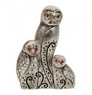 Luxury Modern Three-Owl Bronze Sculpture Set with Red Crystal Eyes - Luxury Bronze Figure by Luxury Group International