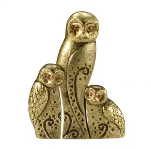 Luxury Modern Three-Owl Bronze Sculpture Set with Red Crystal Eyes - Luxury Bronze Figure by Luxury Group International