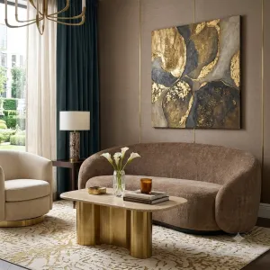 Luxury Modern Two-Seater Sofa in Taupe Brown Textured Fabric with Curved Backrest and Rounded Arms Lifestyle View by Luxury Group International