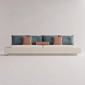 Divano Modulare da Giardino per Esterni con Cuscini Blu Grigio e Rosa - Mobili di Lusso per Hotel Vista frontale di Luxury Group International