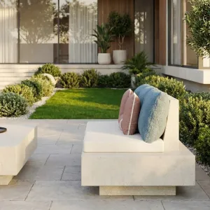 Divano Modulare da Giardino per Esterni con Cuscini Blu Grigio e Rosa - Mobili di Lusso per Hotel Vista lifestyle di Luxury Group International