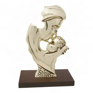 Luxury Mother and Child Bronze Sculpture in Golden Finish on Wooden Base - Luxury Bronze Figure Front View by Luxury Group International