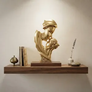 Luxury Mother and Child Bronze Sculpture in Golden Finish on Wooden Base - Luxury Bronze Figure Lifestyle View by Luxury Group International