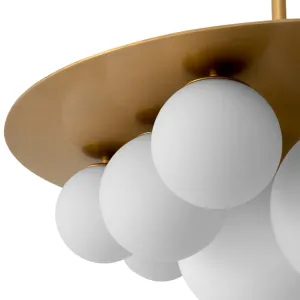 Luxury Multi-Globe Ceiling Lamp with Opal Glass Spheres and Brushed Brass Canopy Detail View by Luxury Group International