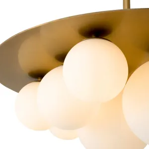 Luxury Multi-Globe Ceiling Lamp with Opal Glass Spheres and Brushed Brass Canopy Detail View by Luxury Group International
