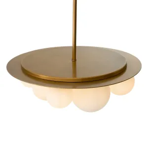 Luxury Multi-Globe Ceiling Lamp with Opal Glass Spheres and Brushed Brass Canopy Top View by Luxury Group International