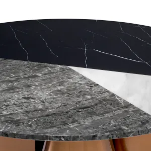Luxury Multicolour Marble Top Round Coffee Table with Rose Gold Sculptural Base - Luxury Furniture Detail View by Luxury Group International