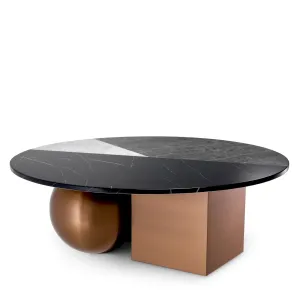 Luxury Multicolour Marble Top Round Coffee Table with Rose Gold Sculptural Base - Luxury Furniture Front View by Luxury Group International