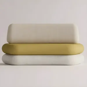 Luxury Mustard Yellow & White Armless Outdoor Sofa with Concrete Base - Luxury Hotel Furniture Front View by Luxury Group International