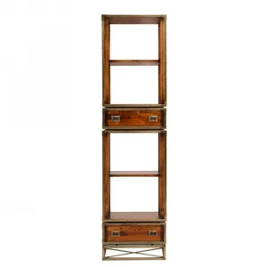 Luxury Narrow Wooden Open Shelve Bookcase with Twin Storage Drawers - Luxury Shelve Cabinet Front View by Luxury Group International