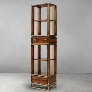 Luxury Narrow Wooden Open Shelve Bookcase with Twin Storage Drawers - Luxury Shelve Cabinet Front View by Luxury Group International