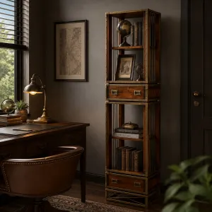 Estantería Abierta Estrecha de Madera de Lujo con Dos Cajones de Almacenaje - Armario Estantería de Lujo Vista lifestyle por Luxury Group International