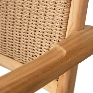 Luxuriöser natürlicher brauner, geflochtener Outdoor-Esstisch-Sessel mit Holzrahmen – Luxus-Hotelmöbel Detailansicht von Luxury Group International