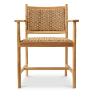Luxuriöser natürlicher brauner, geflochtener Outdoor-Esstisch-Sessel mit Holzrahmen – Luxus-Hotelmöbel Vorderansicht von Luxury Group International