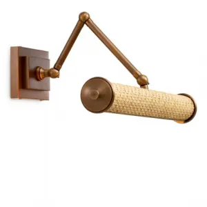 Luxury Natural Rattan Antique Brass Finish Wall Lamp Front View by Luxury Group International
