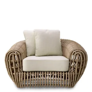 Luxury Natural Rattan Armchair with Ivory Cushions - Luxury Hotel Furniture Front View by Luxury Group International