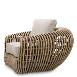 Luxury Natural Rattan Armchair with Ivory Cushions - Luxury Hotel Furniture Side View by Luxury Group International