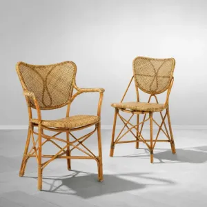 Luxuriöser Esszimmer-Sessel aus natürlichem Rattan mit geflochtenem Rückenlehne – Luxus Hotelmöbel Vorderansicht von Luxury Group International