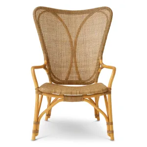Luxury Natural Rattan High Back Armchair with Woven Cane Design - Luxury Armchair Front View by Luxury Group International