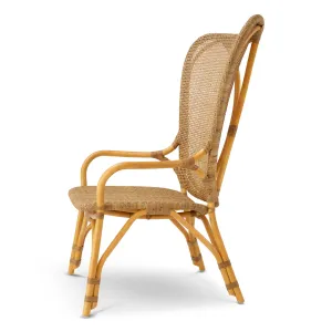 Luxury Natural Rattan High Back Armchair with Woven Cane Design - Luxury Armchair Side View by Luxury Group International