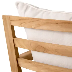 Luxuriöser Outdoor-Sessel aus natürlichem Teakholz mit cremefarbenen Kissen – 69 cm – Luxus-Hotelmöbel Detailansicht von Luxury Group International
