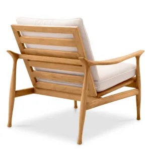 Luxuriöser Outdoor-Sessel aus natürlichem Teakholz mit cremefarbenen Kissen – 77 cm – Luxus-Hotelmöbel Rückansicht von Luxury Group International