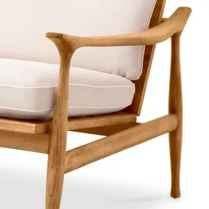 Luxuriöser Outdoor-Sessel aus natürlichem Teakholz mit cremefarbenen Kissen – 77 cm – Luxus-Hotelmöbel Detailansicht von Luxury Group International