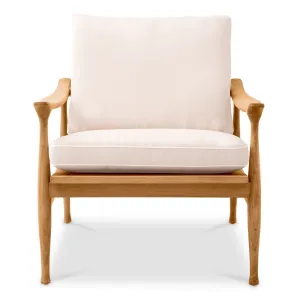 Luxuriöser Outdoor-Sessel aus natürlichem Teakholz mit cremefarbenen Kissen – 77 cm – Luxus-Hotelmöbel Vorderansicht von Luxury Group International