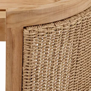 Luxury Natural Teak Outdoor Coffee Table with Faux Rattan Base 100 cm Detail View by Luxury Group International