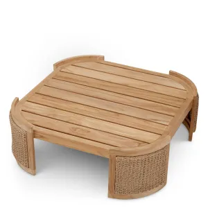Luxury Natural Teak Outdoor Coffee Table with Faux Rattan Base 100 cm Top View by Luxury Group International