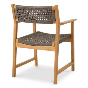 Luxuriöser Outdoor-Esstisch-Sessel aus Naturholz im 2er-Set mit grauem Geflecht – Luxus Hotelmöbel Rückansicht von Luxury Group International