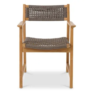 Luxuriöser Outdoor-Esstisch-Sessel aus Naturholz im 2er-Set mit grauem Geflecht – Luxus Hotelmöbel Vorderansicht von Luxury Group International