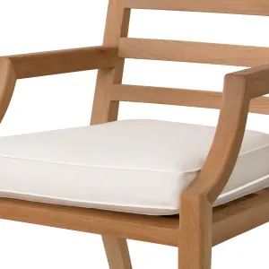 Luxury Natural Wood Outdoor Dining Armchair with White Seat Cushion and Slatted Backrest Detail View by Luxury Group International