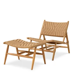 Luxuriöser, natürlich geflochtener Loungesessel mit verlängerter Fußstütze – 68 cm – Luxus-Hotelmöbel Vorderansicht von Luxury Group International
