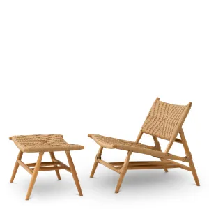 Luxuriöser, natürlich geflochtener Loungesessel mit verlängerter Fußstütze – 68 cm – Luxus-Hotelmöbel Seitenansicht von Luxury Group International