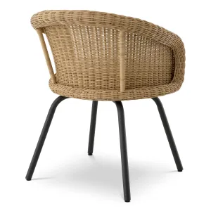 Luxus Natürlicher Geflochtener Outdoor-Esszimmer-Sessel mit Schwarzen Metallbeinen – Luxus Hotelmöbel Rückansicht von Luxury Group International