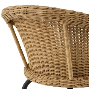 Luxus Natürlicher Geflochtener Outdoor-Esszimmer-Sessel mit Schwarzen Metallbeinen – Luxus Hotelmöbel Detailansicht von Luxury Group International