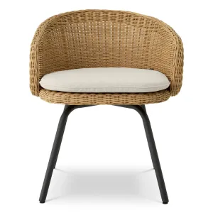 Luxus Natürlicher Geflochtener Outdoor-Esszimmer-Sessel mit Schwarzen Metallbeinen – Luxus Hotelmöbel Vorderansicht von Luxury Group International