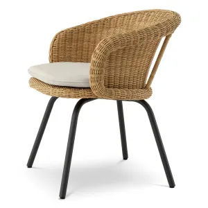 Luxus Natürlicher Geflochtener Outdoor-Esszimmer-Sessel mit Schwarzen Metallbeinen – Luxus Hotelmöbel Seitenansicht von Luxury Group International