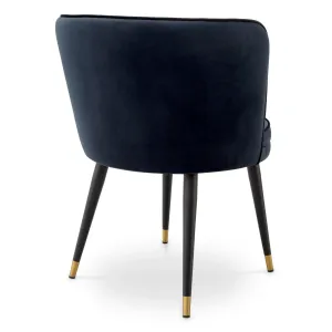 Luxury Navy Blue Velvet Dining Chair with Black and Gold Legs - Luxury Dining Chair Back View by Luxury Group International