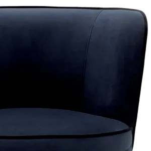 Luxury Navy Blue Velvet Dining Chair with Black and Gold Legs - Luxury Dining Chair Detail View by Luxury Group International