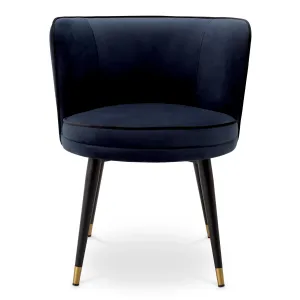 Luxury Navy Blue Velvet Dining Chair with Black and Gold Legs - Luxury Dining Chair Front View by Luxury Group International